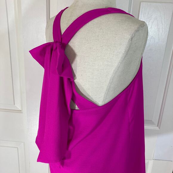 Fuchsia pink sleeveless bow top, women's small flowy crepe swing top blouse - Picture 8 of 8
